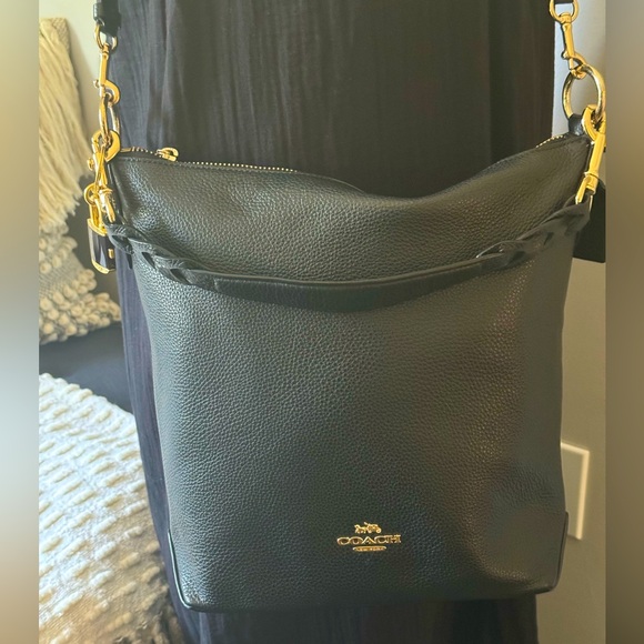 Auth. Coach Duffel Bag Black/gold Pebble Leather Crossbody free key chain - Picture 3 of 10